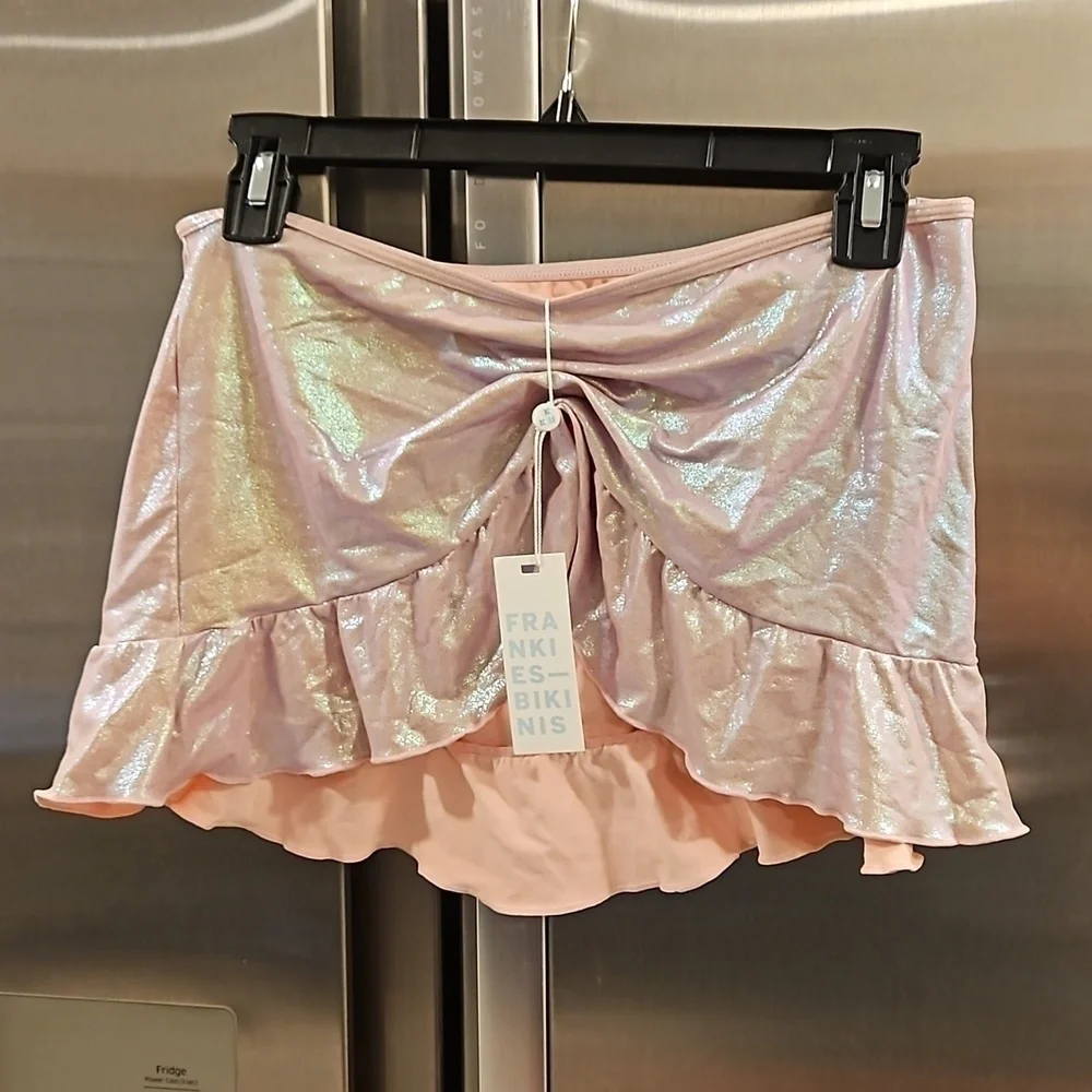 💕FRANKIES BIKINIS💕 Andrea Iridescent Ruffle Skirt ~ Gilded Angel Medium M NWT